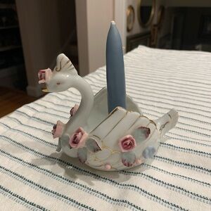 Vintage LEFTON China Hand Painted Swan candle holder